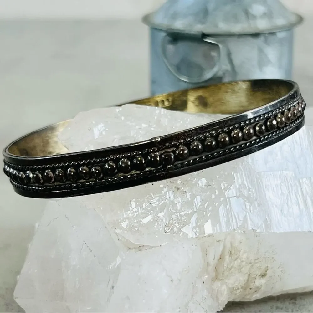 Mexico Solid Sterling Silver Bangle 8in Rustic Boho
